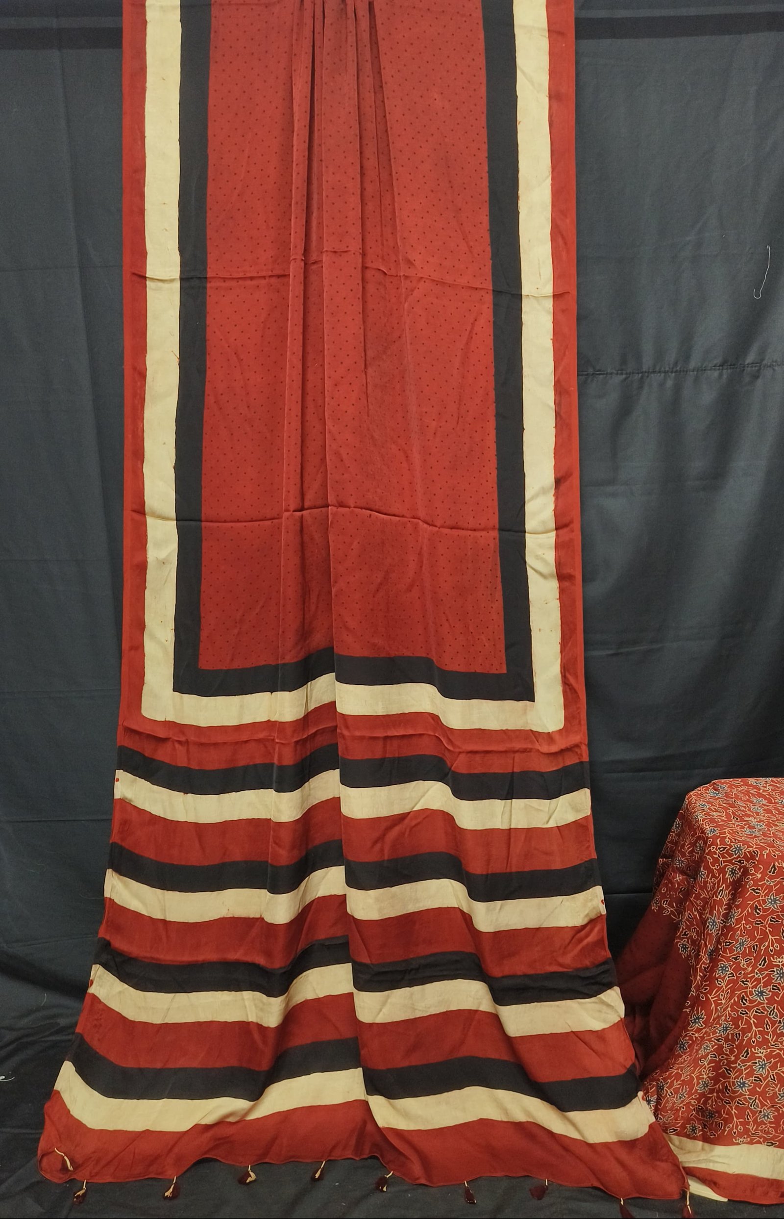 Ajrakh Modal Silk Natural Hand Block Print Saree - Red