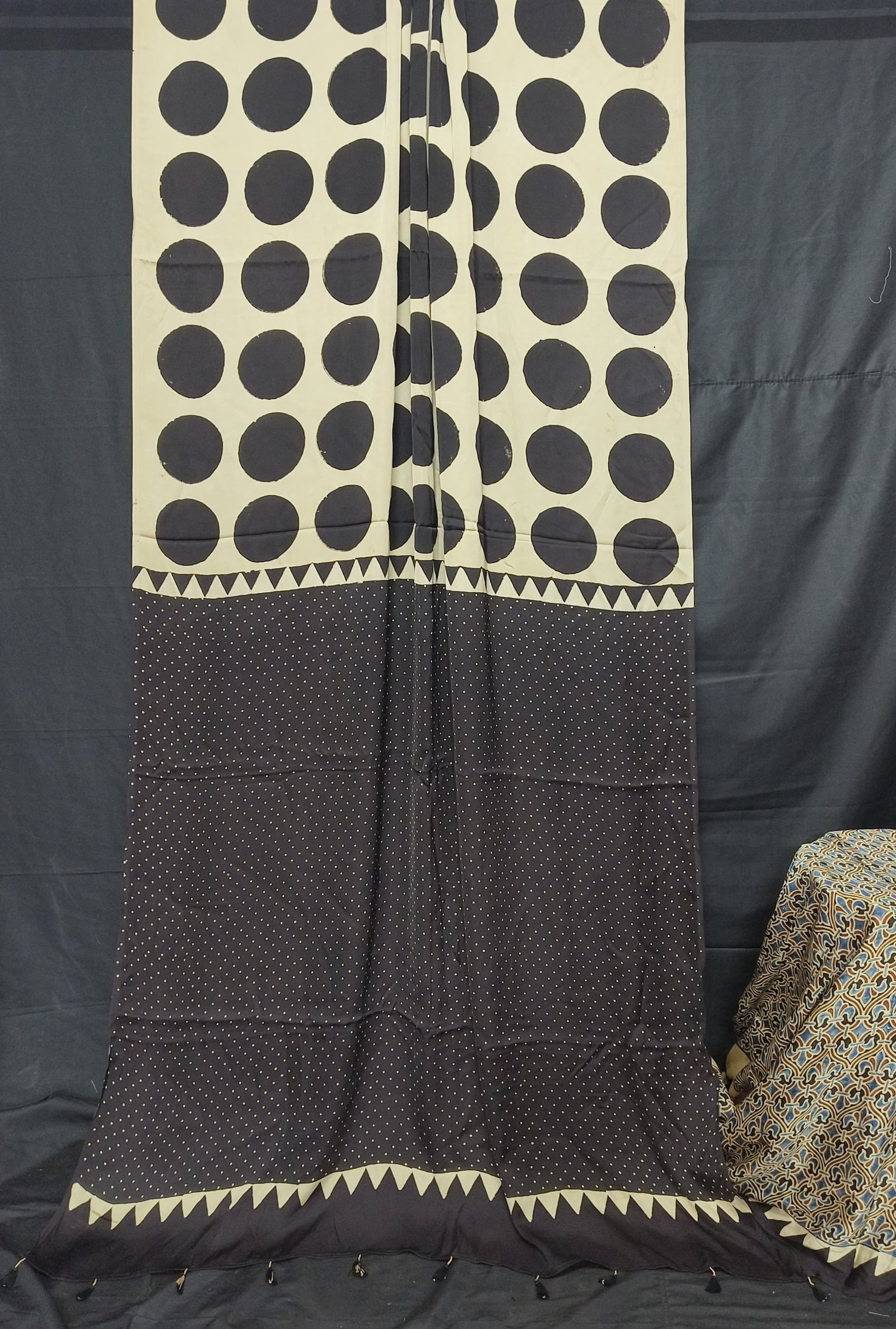 Ajrakh Modal Silk Natural Hand Block Print Saree - Black